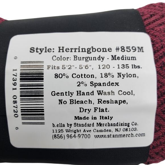 Italian 80% Cotton Tights Medium Burgundy Herringbone Wine B.ella New Hosiery - Picture 5 of 5